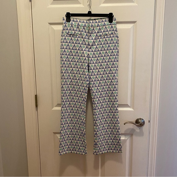 Zara Pants - Zara Geometric Patterned Trousers - Blue and White NWOT